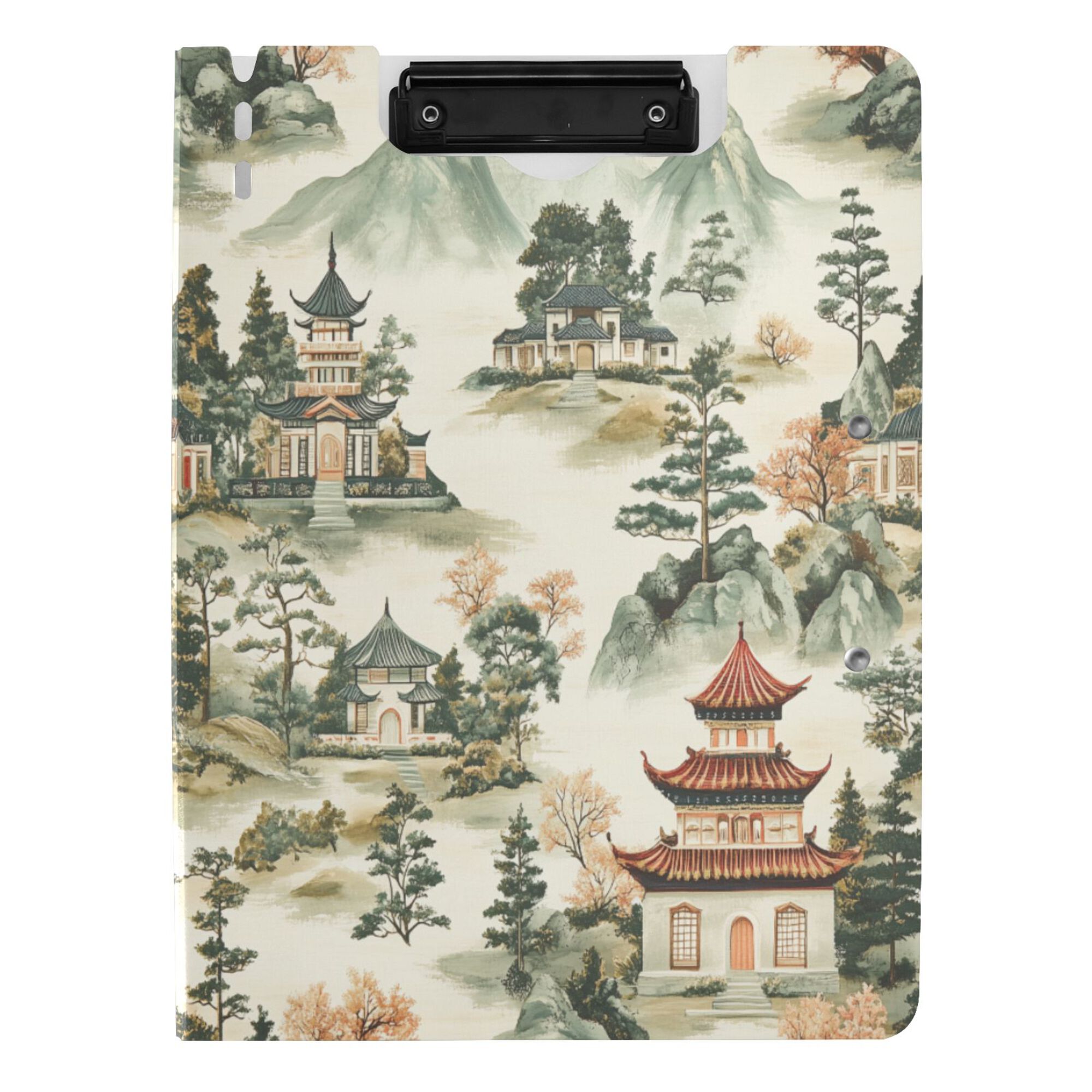 FORMRS A4 Clipboard Folder with Pen Holder Horizontal Foldable School Office Binder, Green Mountain Pattern