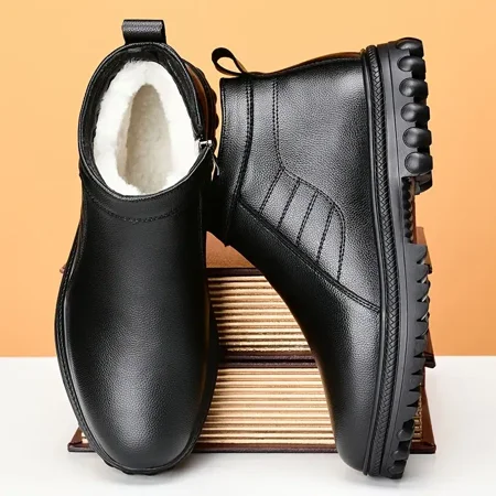 

Men‘s Leather Warm Fleece Thermal Comfortable Zipper Boots Winter