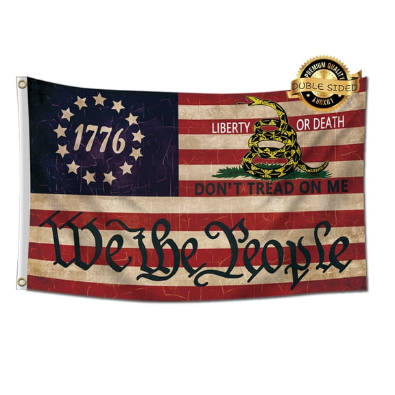 We The People 1776，DON'T TRAED ON ME Flag 3x5 Outdoor Banner,Funny Poster UV Resistance Fading & Durable Man Cave Wall Flag with 4 Brass Grommets for College Dorm Room Decor…