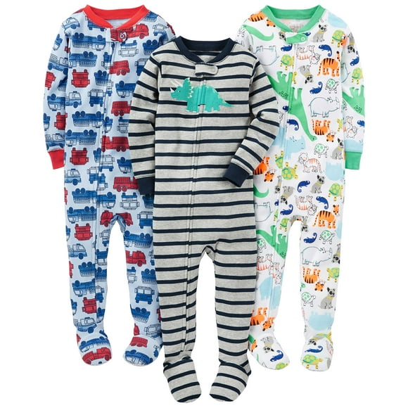 Paquete de 3 pijamas de algodón con patas ajustadas para bebés niños, 3T Simple J