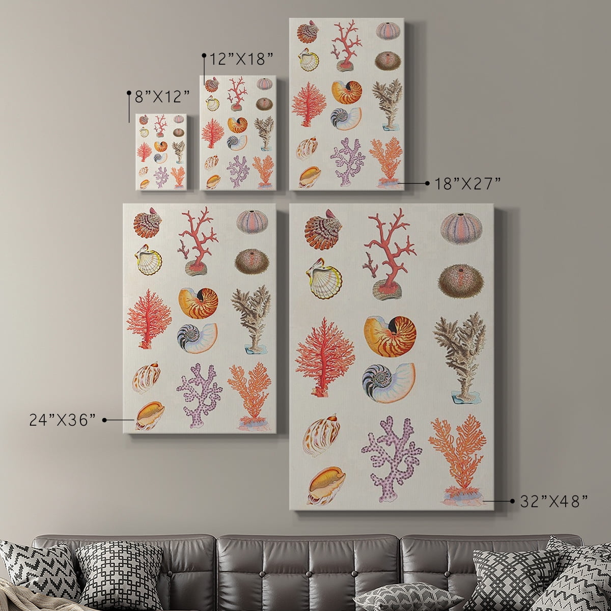 Coral & Shell Collage I Premium Gallery Wrapped Canvas - Ready to Hang