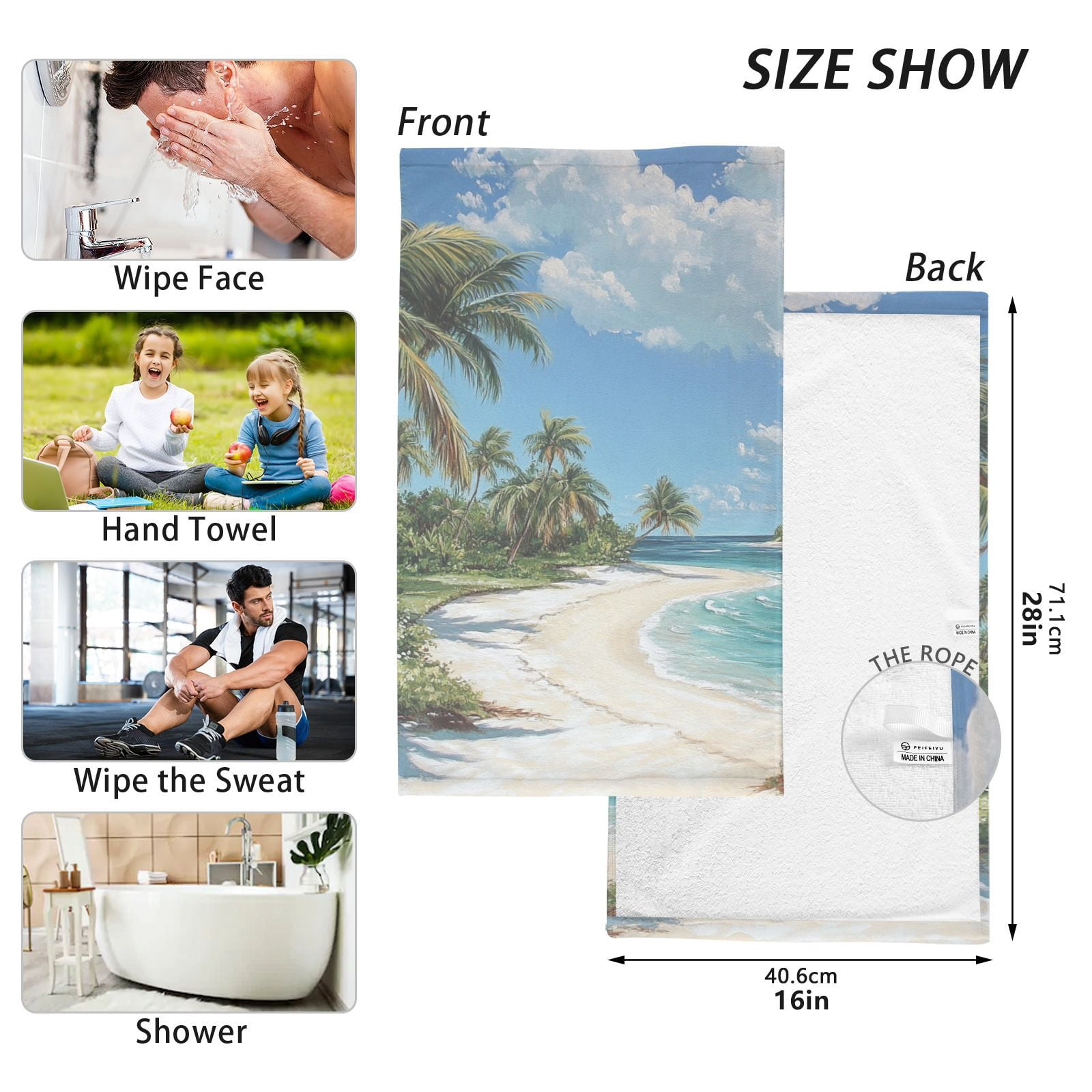 Paradise Island Hand Towels Cotton Bath Towels Large Face Towels Absorbent for Bathroom 2 Packs