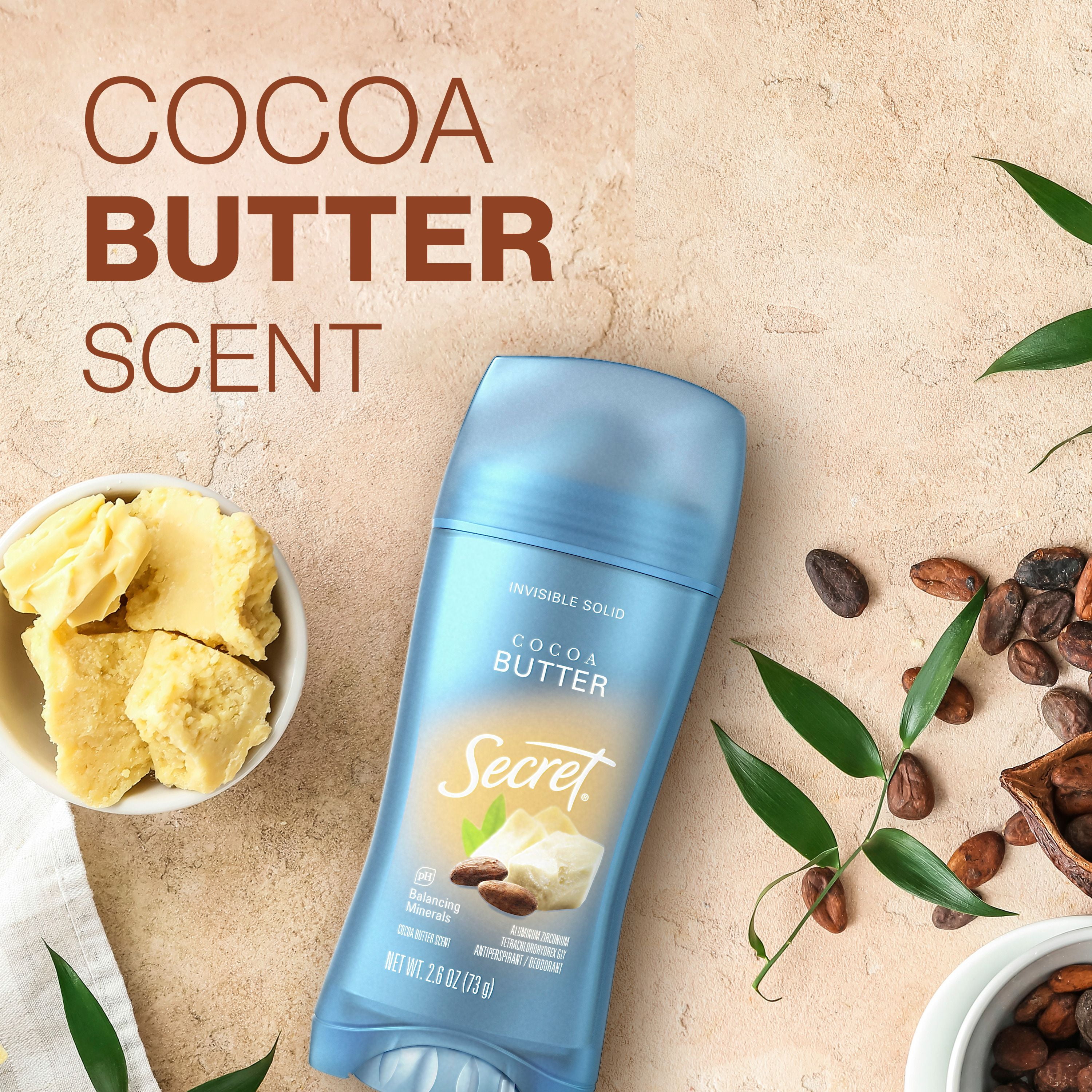Antisudorifique et désodorisant invisible en bâton Secret Fraîcheur, Beurre de cacao