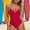 Red, variant on Women One Piece Swimsuits Tummy Control Full Coverage Summer Ribbed Bathing Suit Textured Cute Fashion Vacation Beach Swimwear