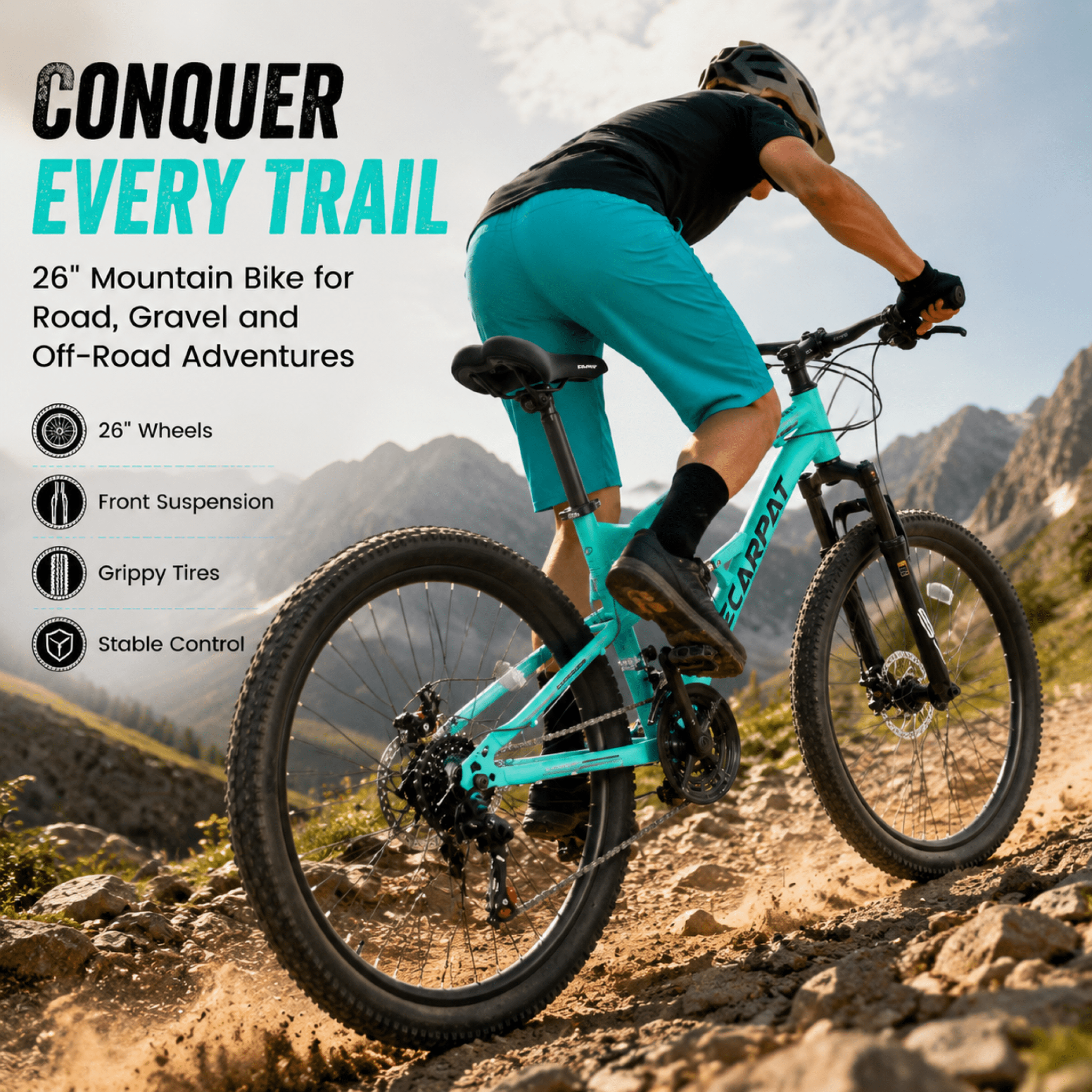 FUPOJH 26" Adult Mountain Bike,21-Speed,Dual Disc Brakes,Full Suspension,All-Terrain,Blue