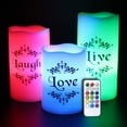 thumbnail image 1 of DRomance Velas LED sin llama que cambian de color con control remoto de 18 teclas y temporizador Calcomanías Live Love Laugh Funciona con pilas Velas LED parpadeantes Decoración del día de San Valentí, 1 of 5