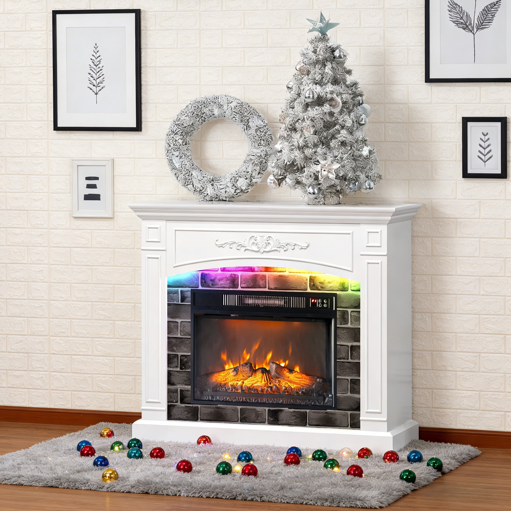 Zimtown Fireplace Entertainment Center with Electric Heater, 43inches Stand for 40/45/50" TVs, White