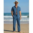 thumbnail image 2 of COOFANDY Men's 2 Piece Linen Beach Outfits Short Sleeve Button Down Shirts Loose Pants For Men, 2 of 6