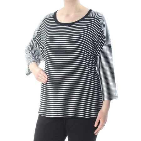 CALVIN KLEIN $59 Womens New 1353 Black Striped Long Sleeve Top 3X Plus B+B