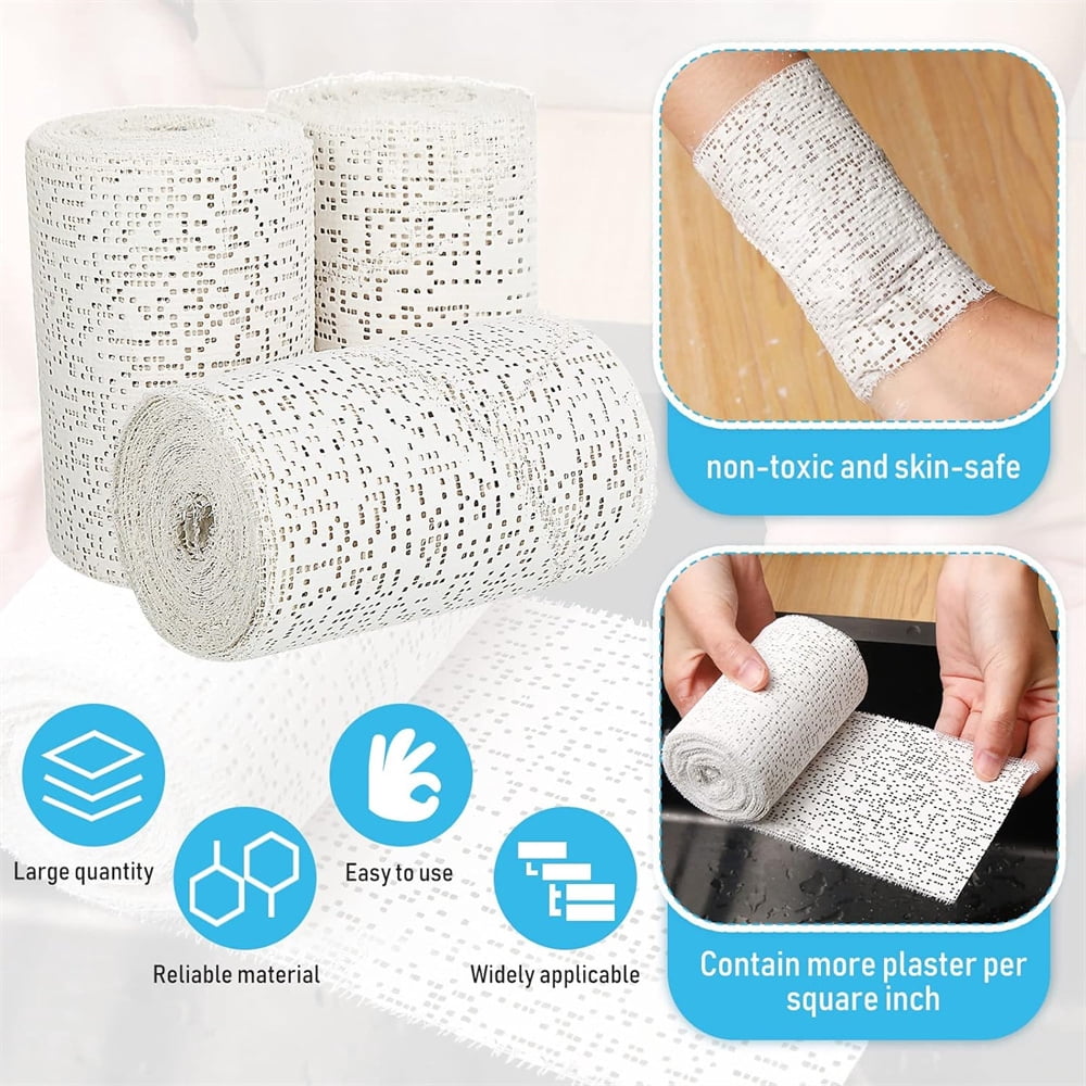 NOGIS 6 Pack Plaster Bandages 4 Inch x 106 Inch White Plasters Cloth Rolls Plaster Gauze Strips Bulk for Craft, Mask Making, Scenery Art, Belly Cast, Body Casts