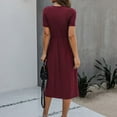 thumbnail image 5 of VSSSJ Womens Summer Casual Midi Dress Slim Crew Neck Solid Color Tunic Long Dress Button Front Short Sleeve Elegant Dress with Pockets, 5 of 9