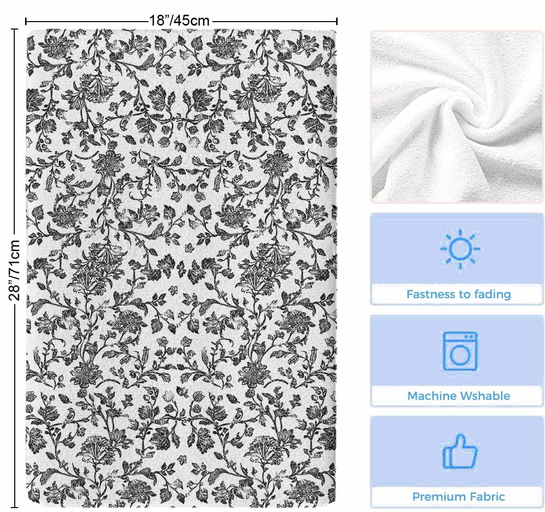 Black Flower Microfiber Kitchen Towel, Vintage Farmhouse Boho Leaf Spring Plant Soft Absorbent Dish Towels, Quick Drying Washable Dishcloths for Kitchen Cleaning, Drying Dishes, 18x28 Inches