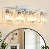 Deyidn 23.23" Modern Chrome Vanity Light, 4-Light Dimmable Bathroom Light Fixture with Square Crystal Shades, for Mirror Lighting, Bathroom Wall Sconce