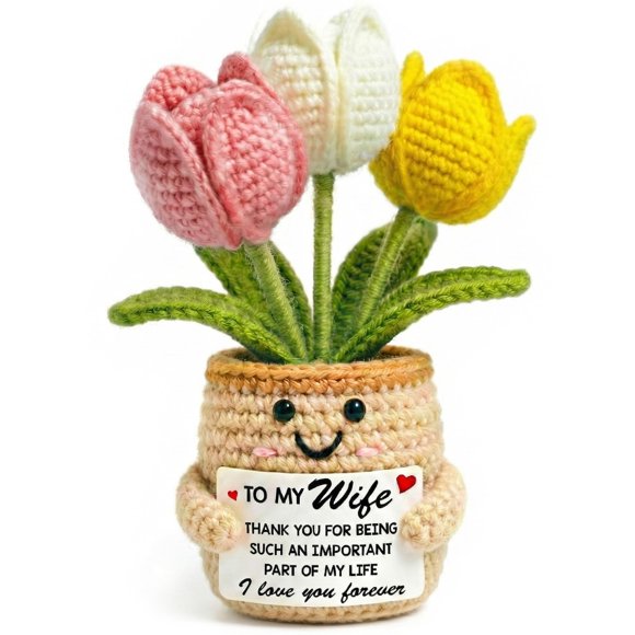 Regalo de ganchillo con forma de tulipán para esposa, día de la madre, aniversario, cumpleaños