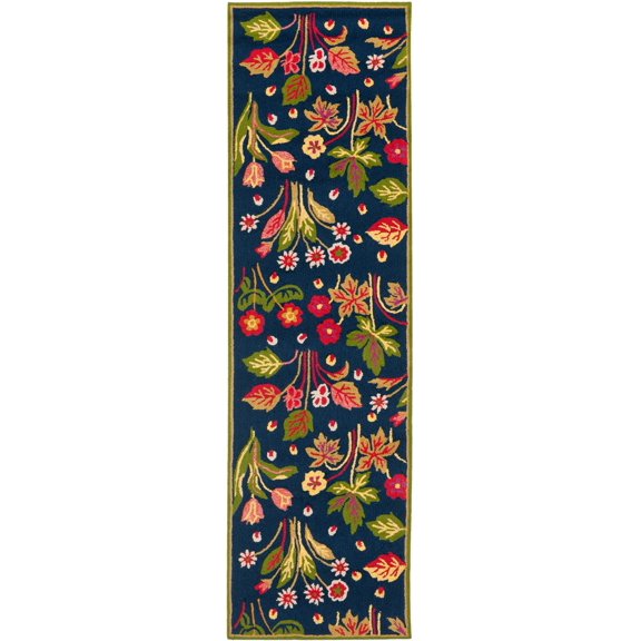 SAFAVIEH Four Seasons Karlene Colorful Floral Runner Rug, Navy/Green, 2'3" x 8'