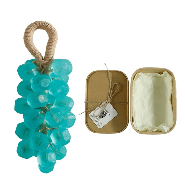 Visland Grape Soap on Rope Handmade Translucent Fruit Shaped Soap Decorative Bathroom Travel Hanging Soap for Shower Sink