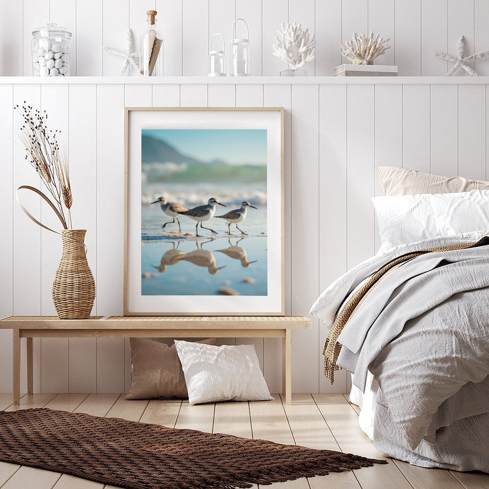 Diamond Art Kit for Adults, Shore Birds Reflection Beach Scene Diamond Painting for Adults Beginners, 5D DIY Diamond Art Painting Kits, Colorful Diamond Painting Craft for Home Decor 12x16