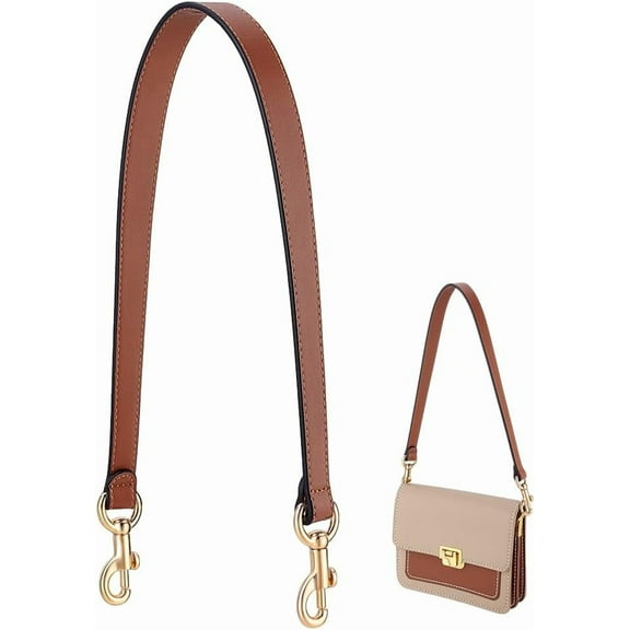 25.7 Inch Leather Bag Strap 1 Inch Wide Purse Strap Genuine Leather Puse Handle Camel Bag Handles Replacement with Golden Buckles for Women DIY Handbag Underarm Bags Shoulder Bags