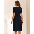 thumbnail image 3 of DARING DIVA V-Neck Short Sleeve Belted A-Line Pleated Dress M Dark Blue, 3 of 6