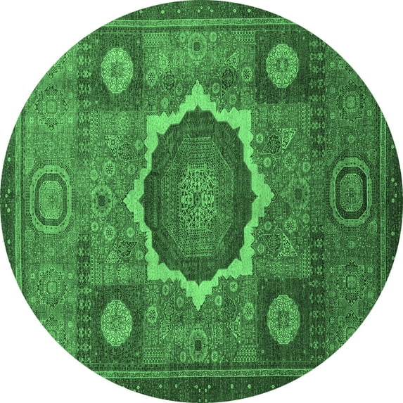 Ahgly Company Indoor Round Oriental Emerald Green Modern Area Rugs, 3' Round