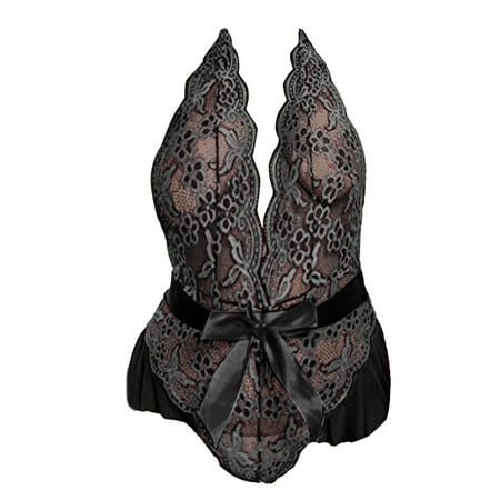 Puawkoer Plus Size Sexy Lingerie Bustier Lingerie Set Lace Up V Neck High Waist Lace Panties Set Floral Lace Criss Cross Lace Two Piece Lingerie Set Bra and Panty 2 Piece Set No Underwire