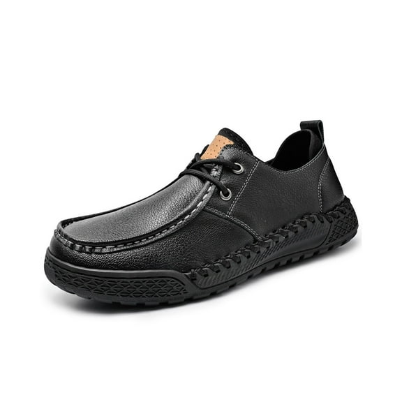 Men's Leather Oxfords Business Casual Loafers Comfortable Lightweight Breathable Non-slip Driving Shoes Black 7 US