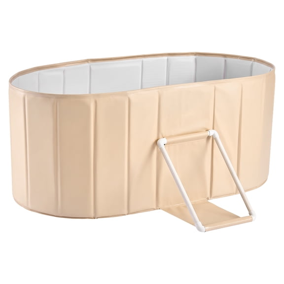 KFFKFF Portable Foldable Bathtub 47.2"x23.6"x19.7" Soaking Tub for Adults Beige, Suitable for Bathroom Shower Stall, 5-Layer Insulation,Compact Design, Family Hot SPA Ice Bath Tub