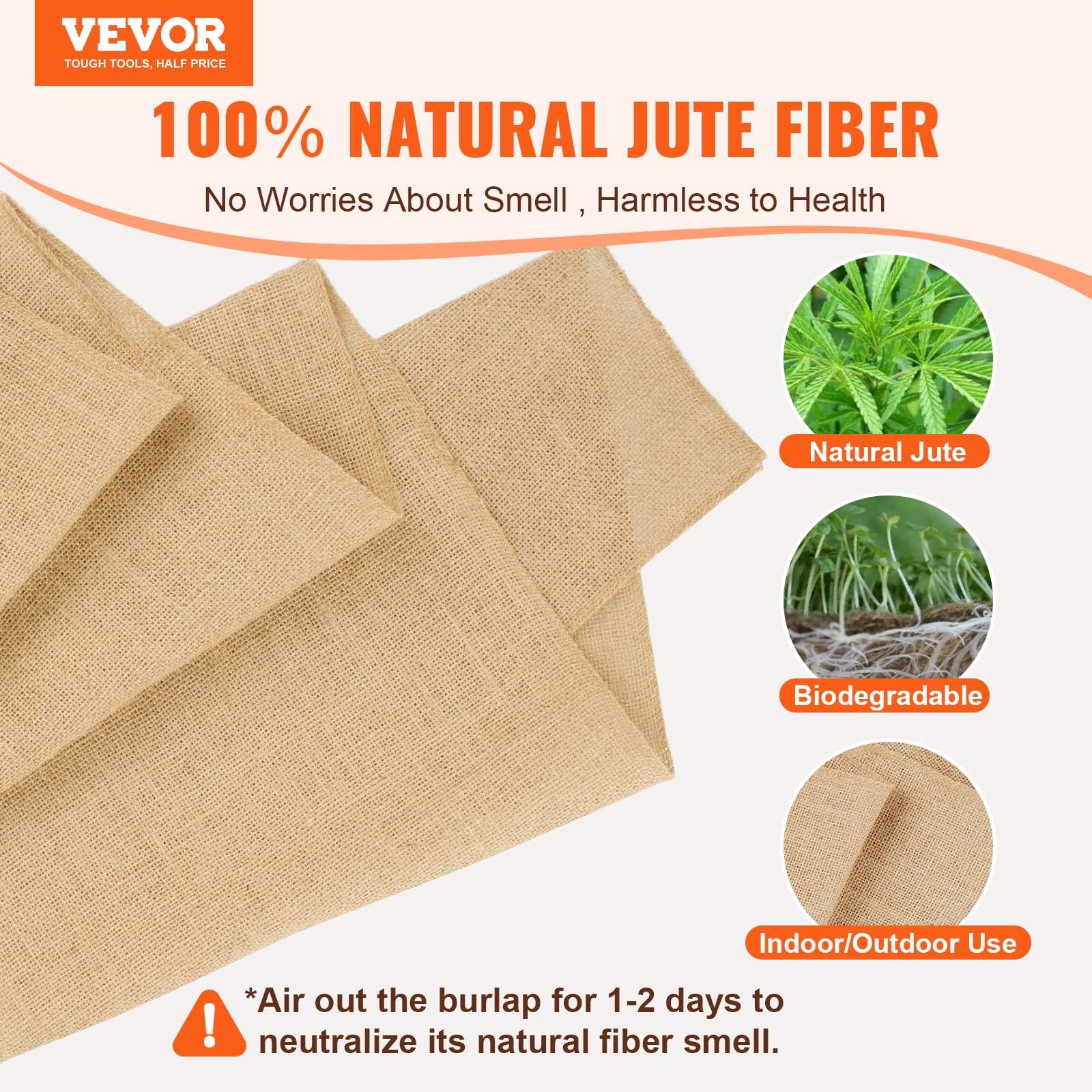 VEVOR Burlap Fabric Roll, 14” x 150 ft & 50 x 50 High Density Wide Natural Burlap Fabric Rolls, Jute Fabric Burlap Tree Wrap Roll, for Decor, Crafts, Wedding, Plant & Tree Winter Covering
