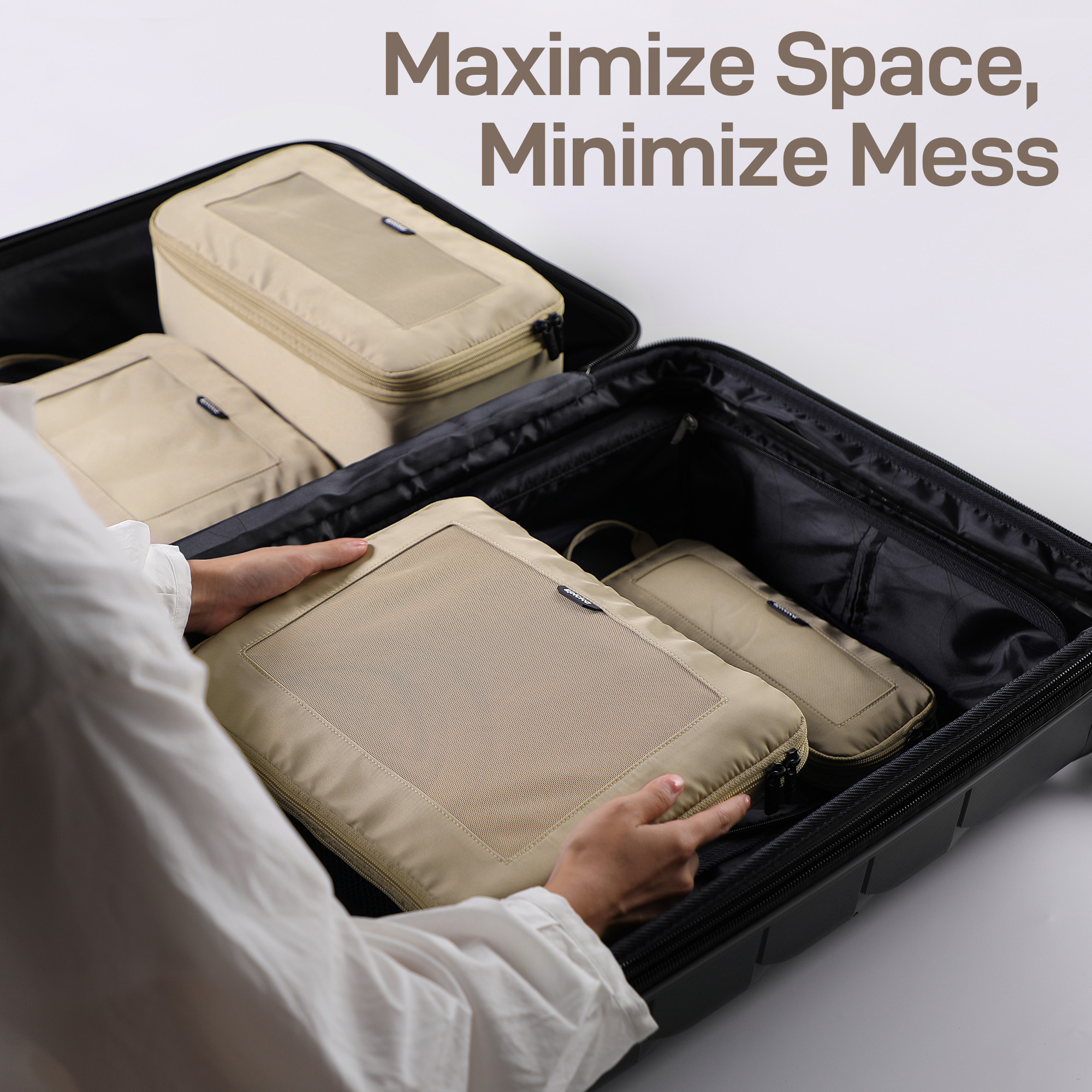 EPICKA TripCozy Compression Packing Cubes - 4 Set Durable Travel Organizer Bags with Mesh Top for Carry on (Kahki)