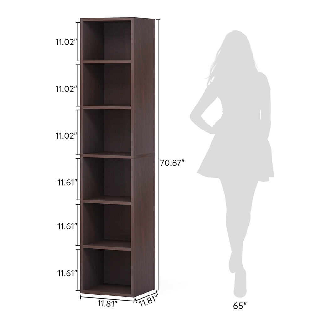 Canddidliike 70.9" Corner Bookcase, Modern 6-Tier Narrow Cube Display Shelves, Bookcase for Indoor as Home, Brown