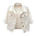 thumbnail image 3 of Fshiont Cropped Denim Jacket for Women 3/4 Sleeve Casual Vintage Jean Jackets Trucker Coats White M, 3 of 6