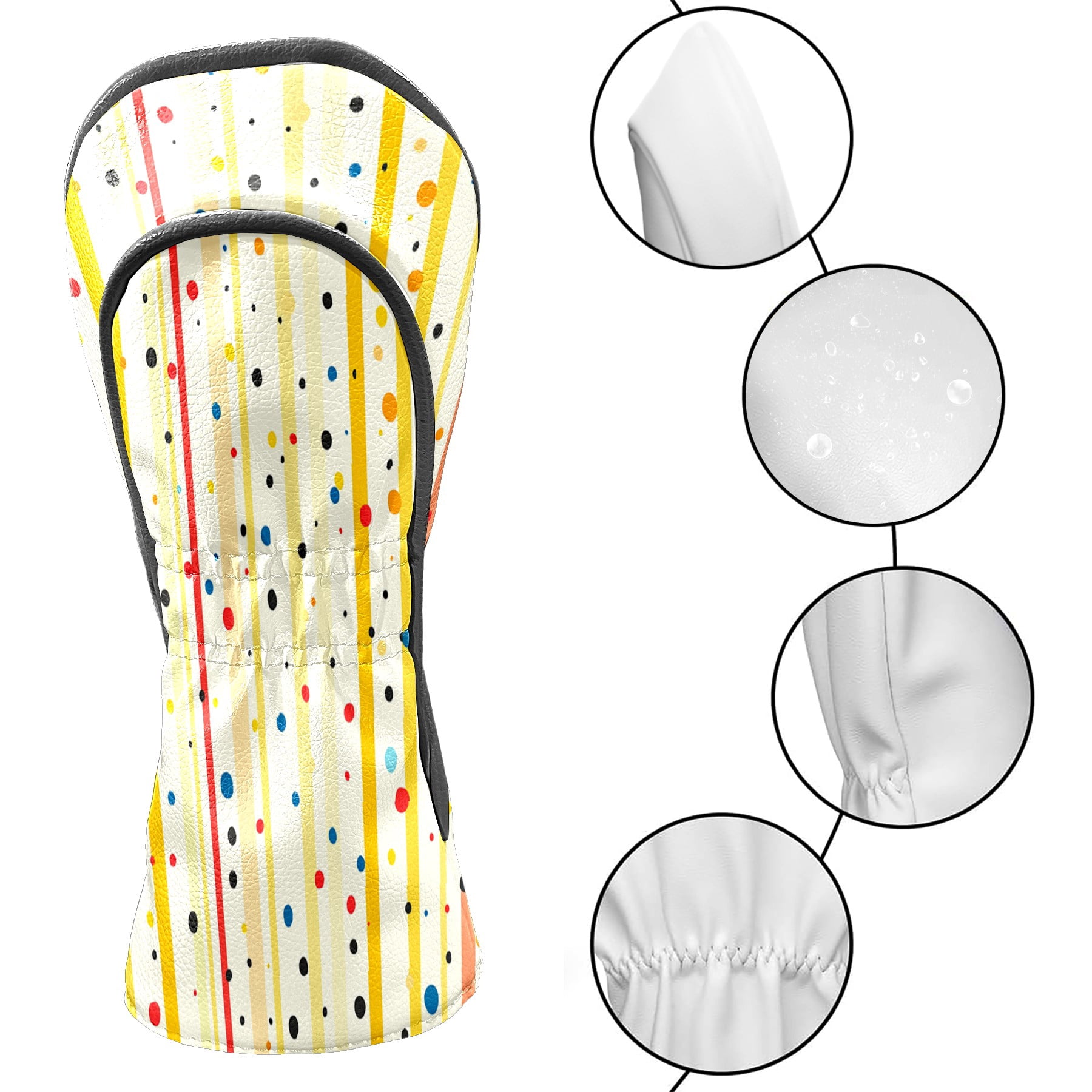 Golf Club Covers PU Leather Waterproof Head Covers for Fairway Woods Hybrids Colorful Polka Dots