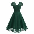 thumbnail image 2 of Oksale Vintage High Waisted Dresses for Women Wedding Guest Elegant Flowy A Line Evening Dress Short Sleeve Lace V Neck Formal Dresses Green S, 2 of 9