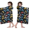 thumbnail image 4 of Multicolor Controllers Games Icons Black Pattern Hooded Bath Towel，60"x35" for Ages 3 To 12 Kids, Quick Dry Lightweight Soft Microfiber Hood Beach Towel Cover Up for Kids, 4 of 7
