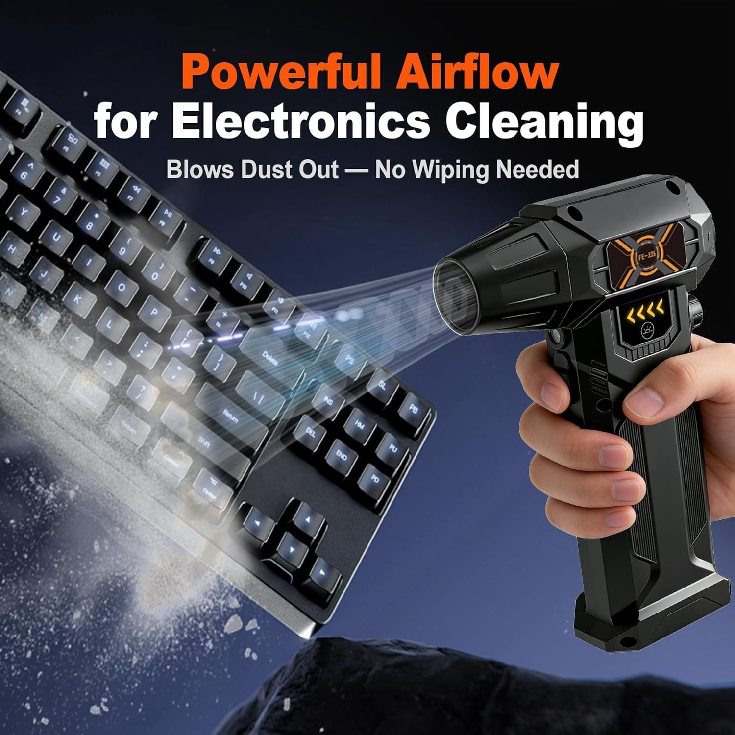 Duster, Cordless Electric Air Blower 130000 RPM, Rechargeable  Cleaner for PC & Keyboard Cleaning, Portable Air Duster for Electronics &  Cleaning with LED Light (FE-J35)