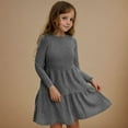 thumbnail image 2 of Odeerbi Teen Girls Long Sleeve Tiered Rib Knit Dress Children Solid Color Round Neck Princess Dress with Pocket Teen Girls Clothes, 2 of 9