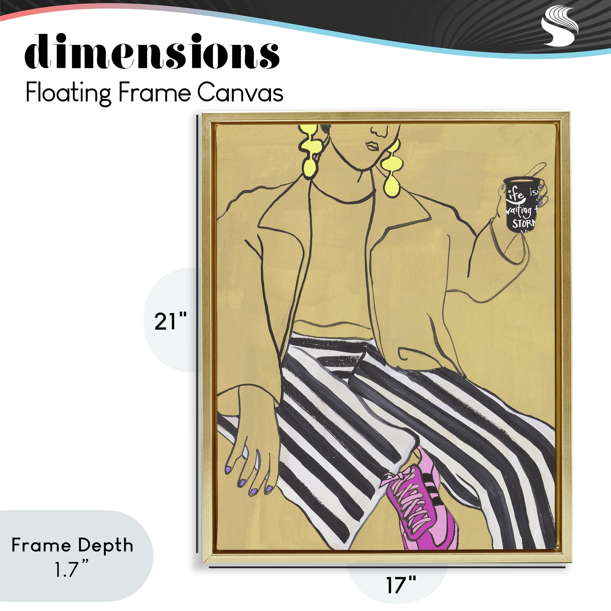Stupell Industries Fashion Girl in Stripes Gold Framed Floater Canvas Wall Art, design by Melissa Wang