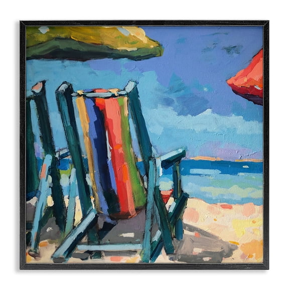 Stupell Industries Coastal Vivid Beach Chairs Shoreline Black Framed Giclee Art, 24 x 24, by Page Pearson Railsback