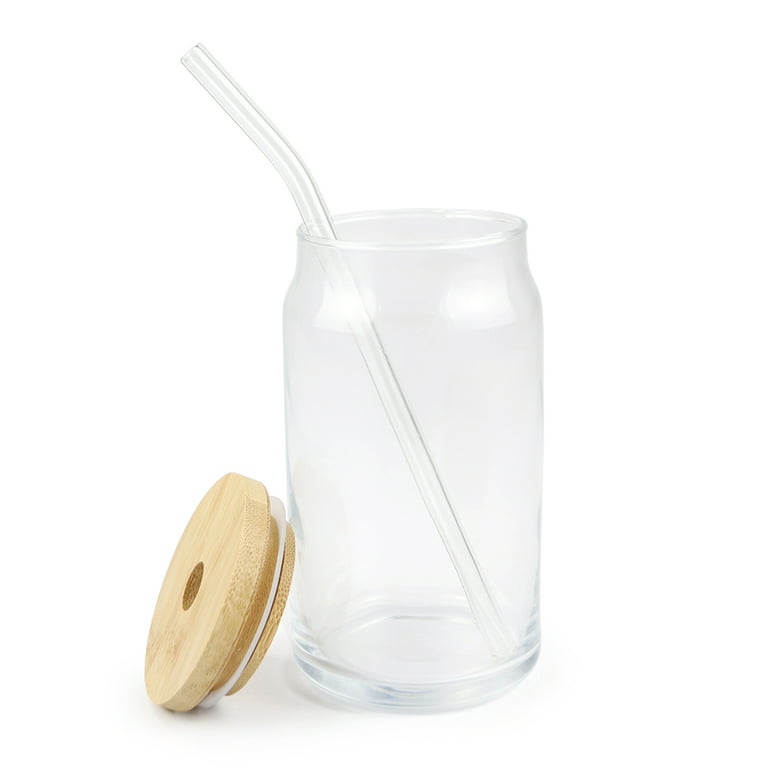 Wholesale Beer Can Glass With Bamboo Lids and Glass Straws Libbey Beer Can  Glass Blank Soda Can Glass Iced Coffee Clear Glass Jar 