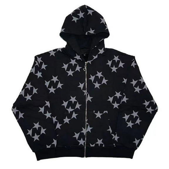 BOOMNY Mens Hoodies Long Sleeve Hoodie for Men Star Graphic Y2K Zip Up Pullover Hooded Sweatshirt Cozy Fall Winter Hoodies With Pocket