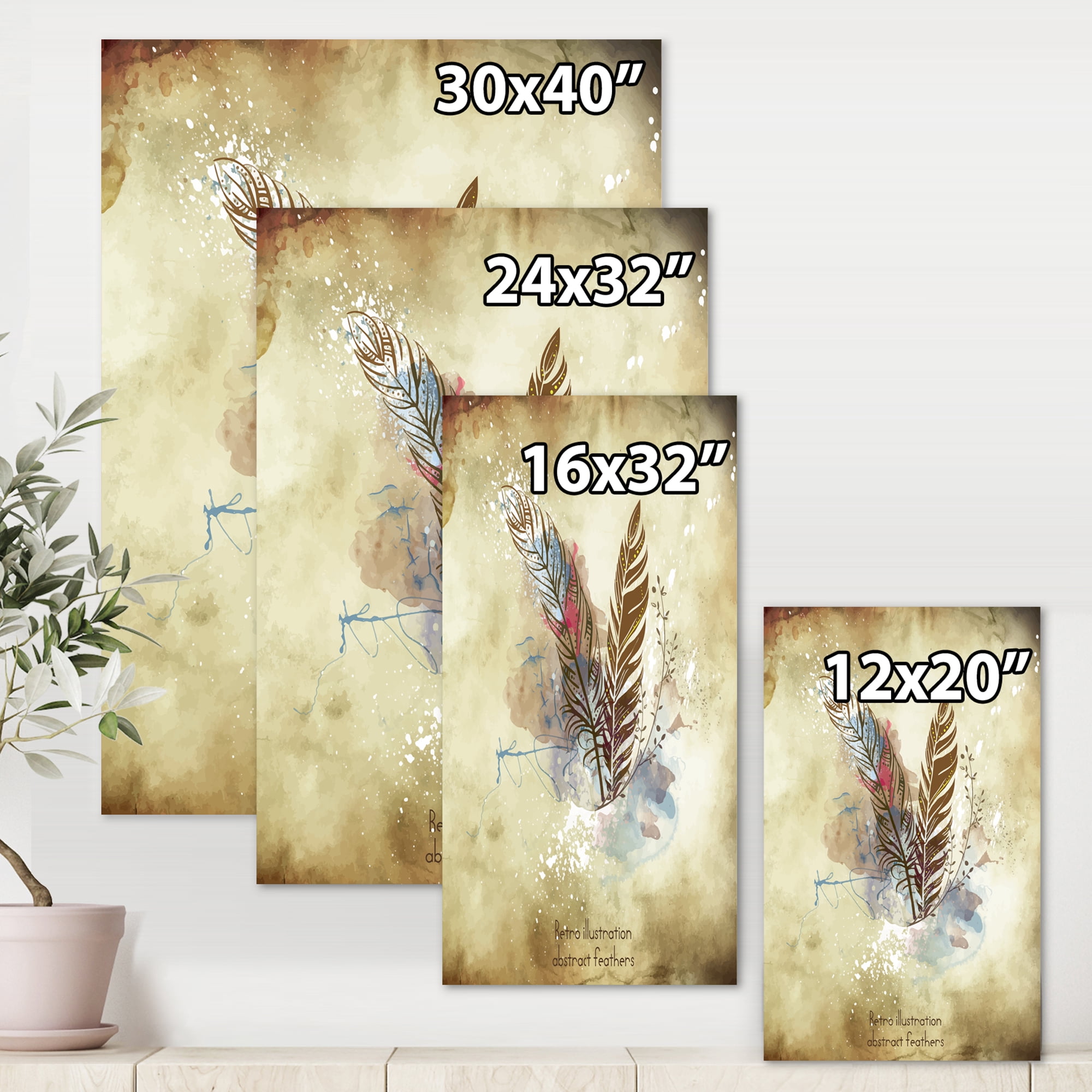 Designart ' Beige Vintage Flowers ' Vintage Canvas Wall Art Print