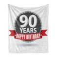 thumbnail image 1 of 90th Birthday Soft Flannel Fleece Throw Blanket, Retro Style Design with Red Ribbon and Vintage Emblem Stars Classical, Cozy Plush for Indoor and Outdoor Use, 50" x 60", Red Grey White, by Ambesonne, 1 of 6