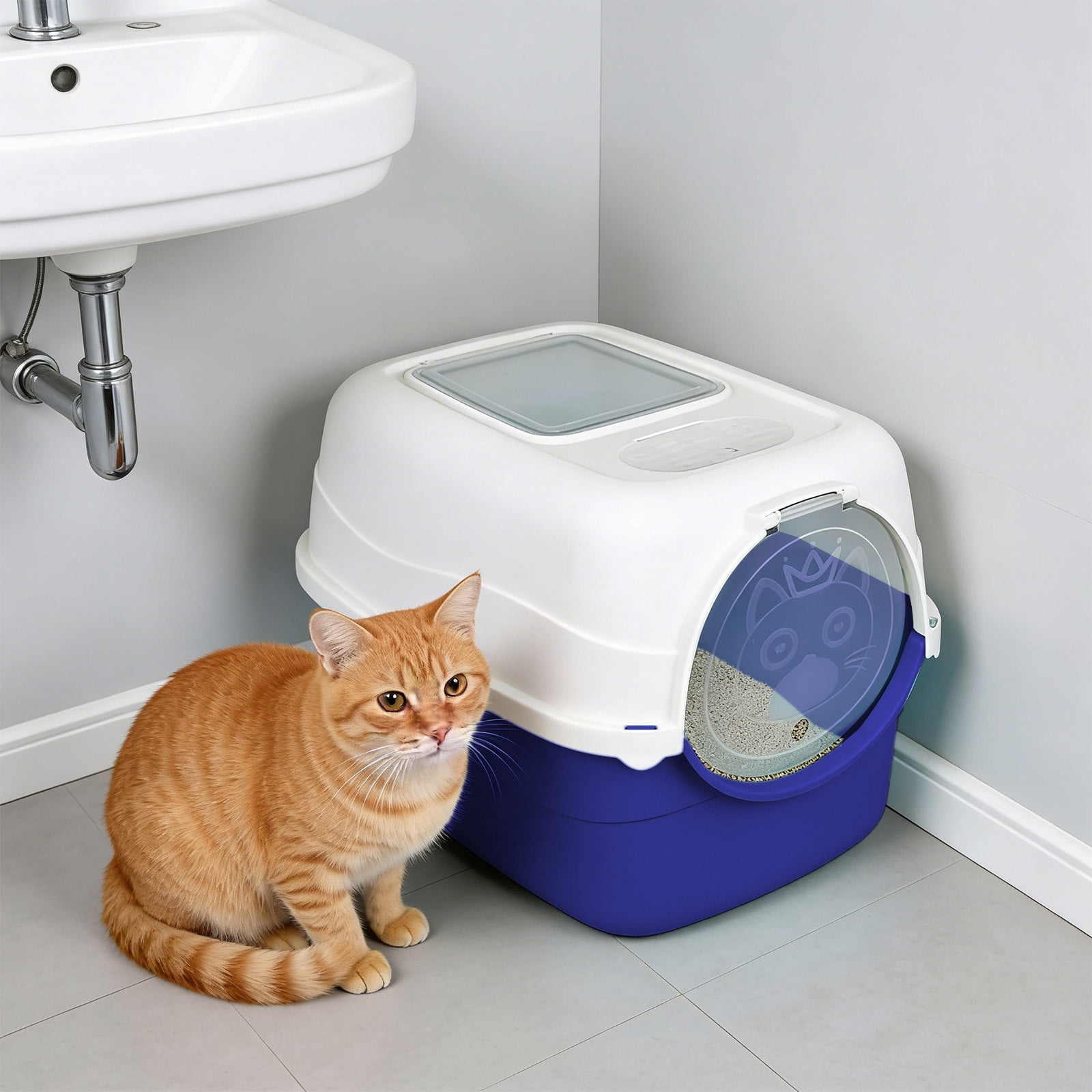 Fully Enclosed Cat Litter Box Front Entry Covered Kitty Litter Pan Odor Isolation Splash Prevention Spacious Interior for Indoor Home Multi Cat Households for Large Cats Kittens Cat Toilet Supplies