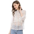thumbnail image 3 of INSPIRE CHIC Blusa Con Cuello Con Volantes Para Mujer, Blusas Transparentes De Encaje Con Mangas 3/4 Blanco XS, 3 of 6