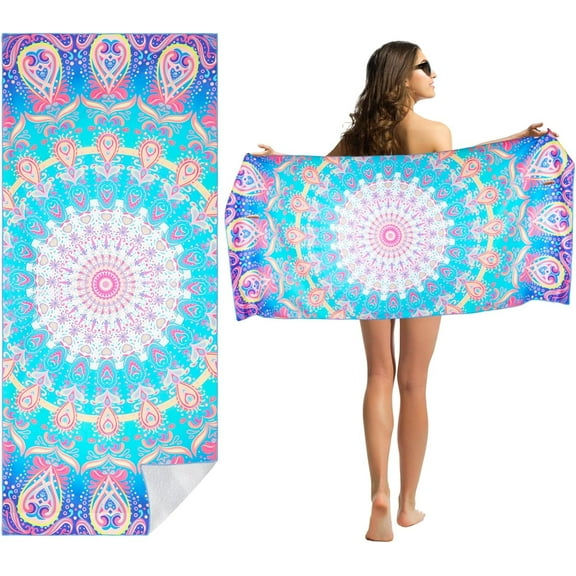 Microfiber Sand Free Beach Towel, Oversized Beach Towels for Adult, 29"X58" Lightweight Towels for Beach, Quick Dry Super Absorbent Towels Beach for Travel Swimming Bath (Colorful)
