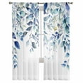thumbnail image 2 of Blue Teal Eucalyptus Leaves Semi Sheer Curtains 84 Inch Length 2 Panels Set, Watercolor Weeping Botanical Sheer Kitchen Curtain Privacy Voile Window Curtain for Living Room Bedroom Rod Pocket Drapes, 2 of 7
