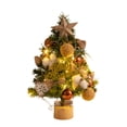 thumbnail image 1 of Small Christmas Tree With Lights 19.69 in Flocked Pink Desktop Decoration PVC Mini Tree Ornament Set, 1 of 6