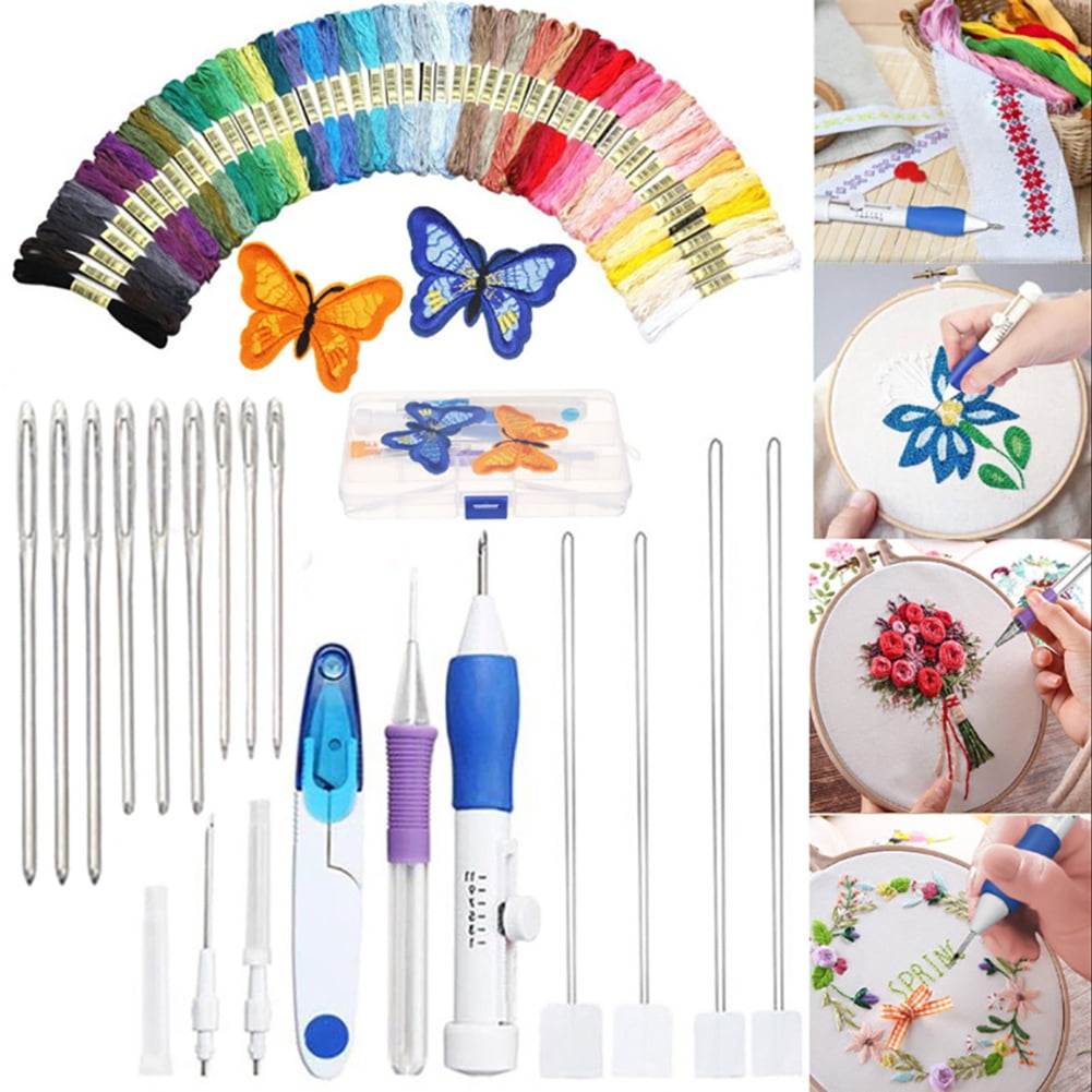 Wellsky Magic Embroidery Pen Punch Needle Hand Embroidery Kits including 50 Color Embroidery Threads for DIY
