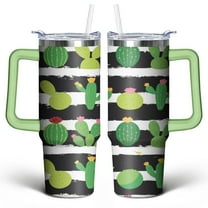 Cactus 30 Oz Tumbler with Handle Lid and Straw, Stainless Steel Double Walled Vacuum Insulated Cup, Cute Anniversary Wedding Birthday Gifts Tumbler for Women Men Friends Outdoor Indoor