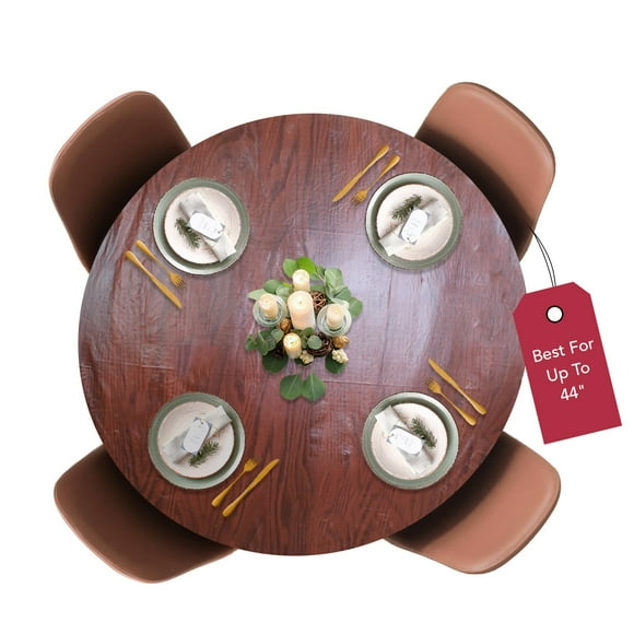 LAMINET Housse de Table Ronde Élastique en Grain de Bois, Petite, jusqu'à 44 Pouces de Diamètre, Bois Acajou